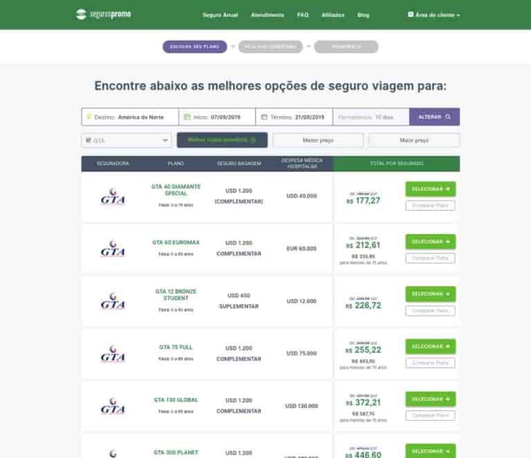Planos da Assist GTA seguro viagem