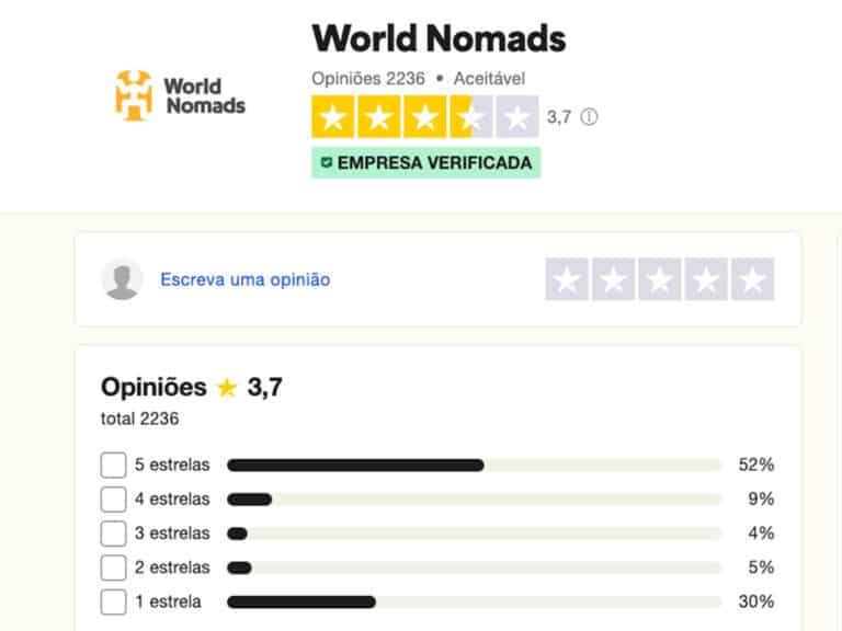 World Nomads opiniones en TrustPilot