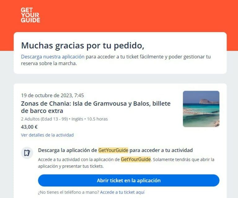 correo de confirmación GetYourGuide