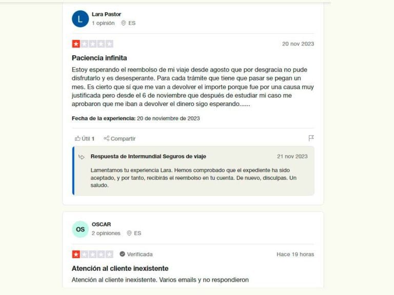 Opiniones negativas de InterMundial en TrustPilot