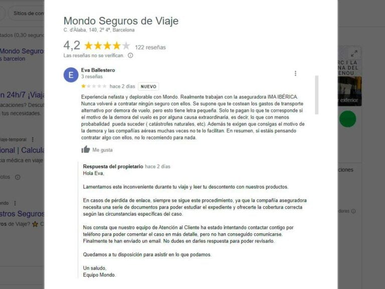 Opiniones negativas de Mondo Seguros en Google