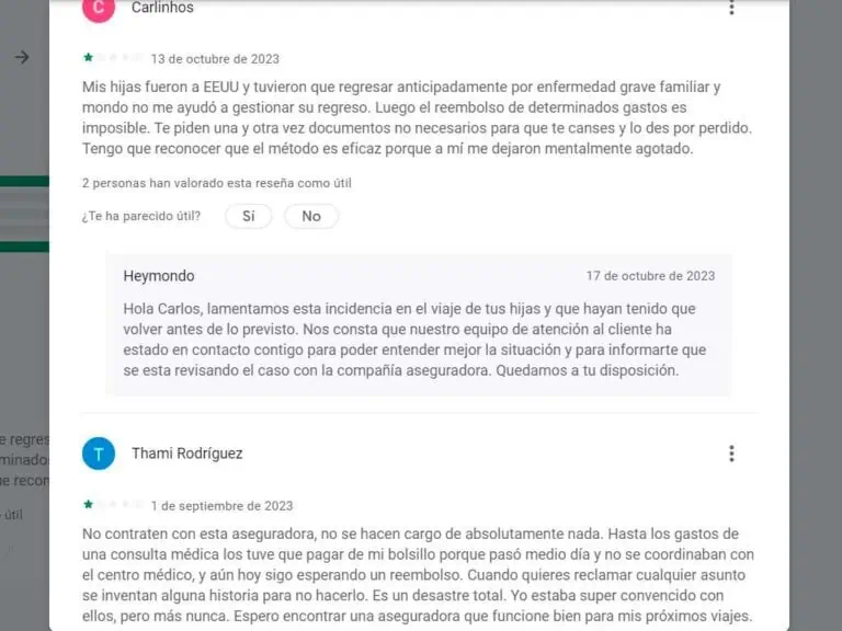 Opiniones negativas de Mondo Seguros en Google Play Store