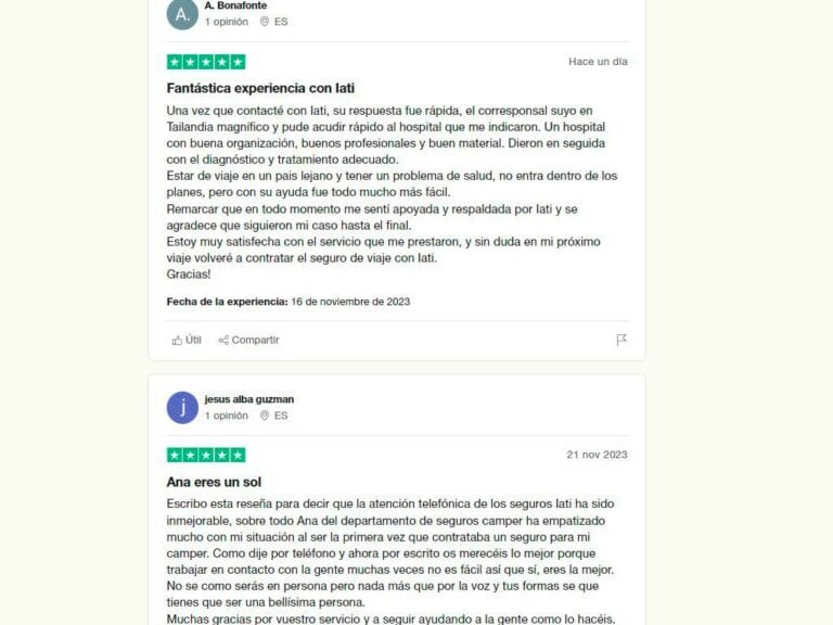 Opiniones positivas de IATI seguros en TrustPilot