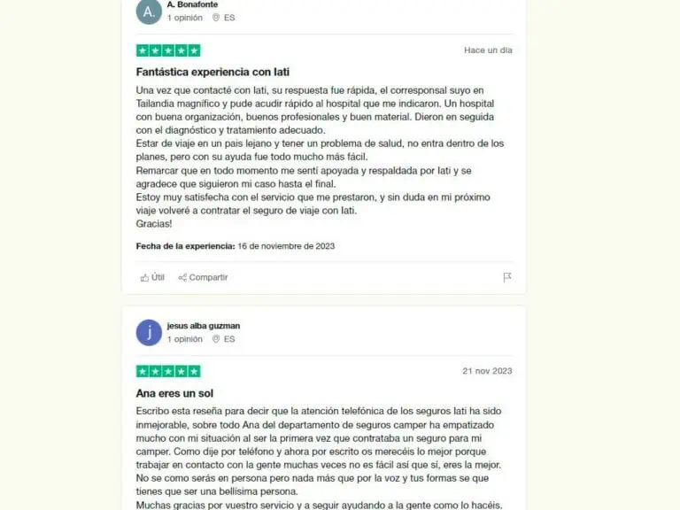 Opiniones positivas de IATI seguros en TrustPilot
