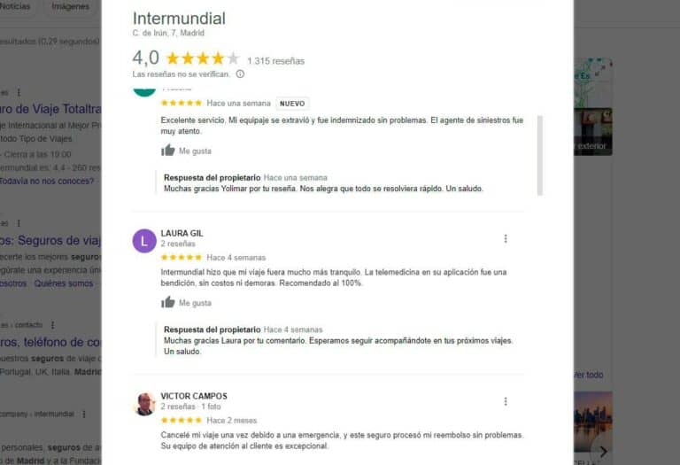 Opiniones positivas de InterMundial en Google