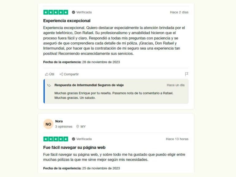 Opiniones positivas de InterMundial en TrustPilot