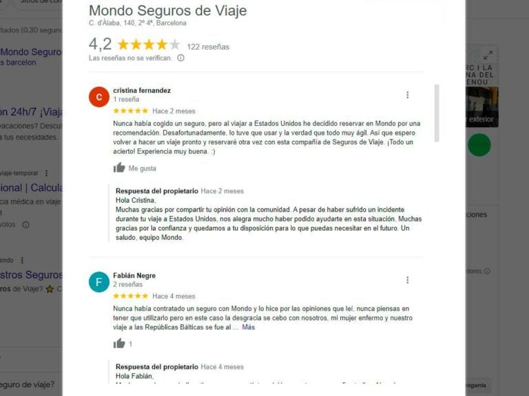 Opiniones positivas de Mondo Seguros en Google