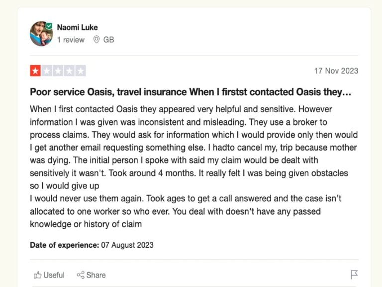 Oasis insurance reviews trustpilot