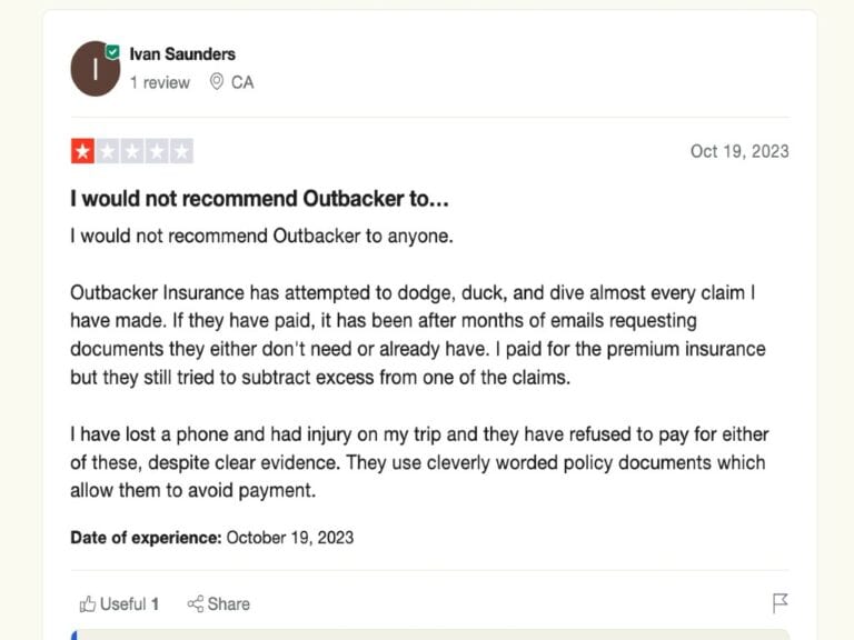 Outbacker insurance reviews Trustpilot