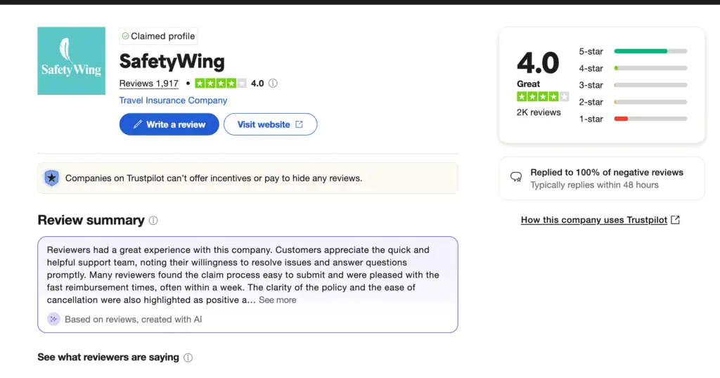 Opiniones safetywings trustpilot