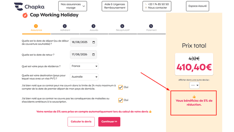 La remise est bien appliquée. Indiquez les informations concernant votre voyage puis cliquez sur "Continuer".